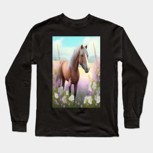 Horse in a Flower Field Long Sleeve T-Shirt